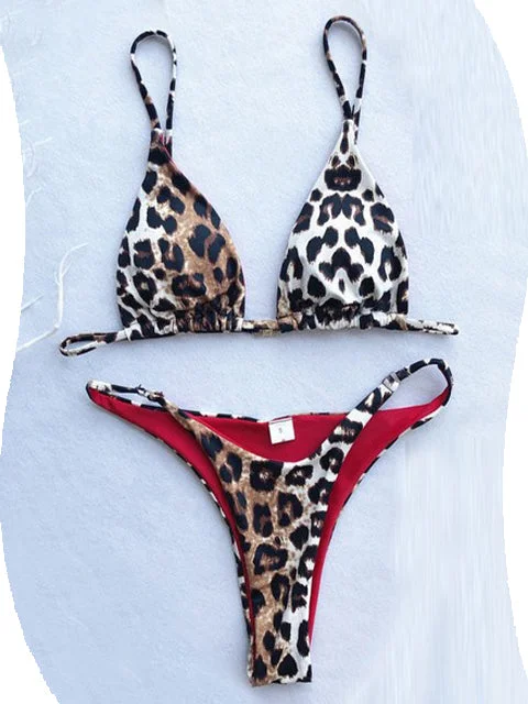 High Cut Micro Bikini Women Leopard Bandage Push Up Swimsuit High-Waisted Swim Bottoms