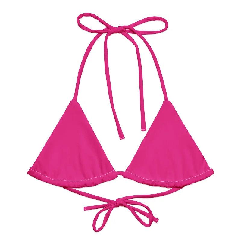 Hot Pink String Bikini Swimsuit Top Elegant Halter Bikini