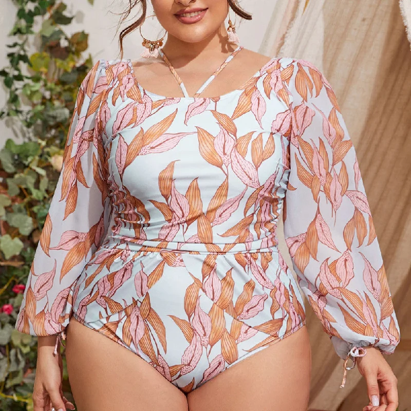 Long Sleeves Women Plus Sizes One Piece Swimwear Sexy Monokini Swimsuit