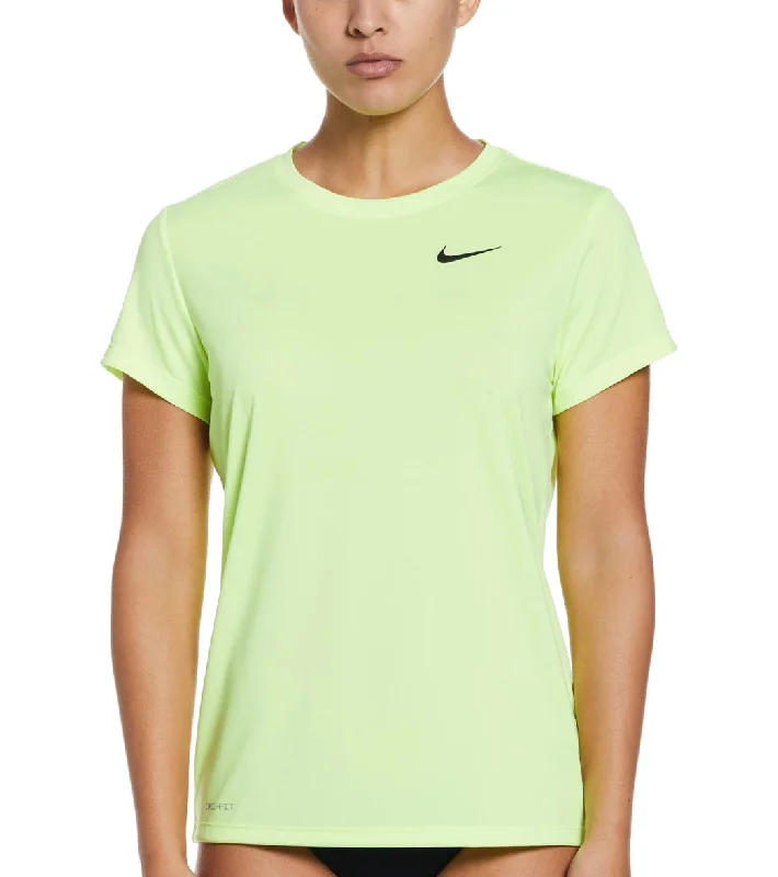 Nike Women's Essential Hydro Short Sleeve Swim  Shirt Volt Glow Trendy Swimwear Set