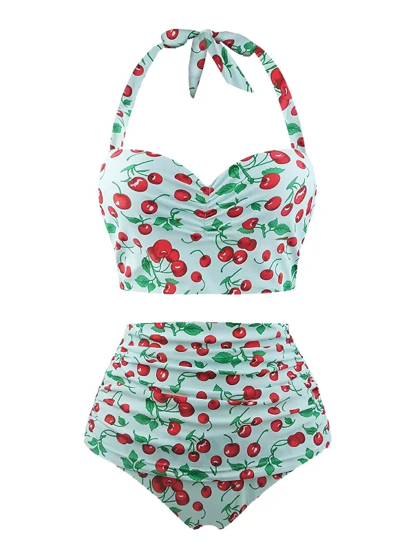 Retro 1950s Cherry Summer Halter Swimsuit Summer Ready Swimsuit