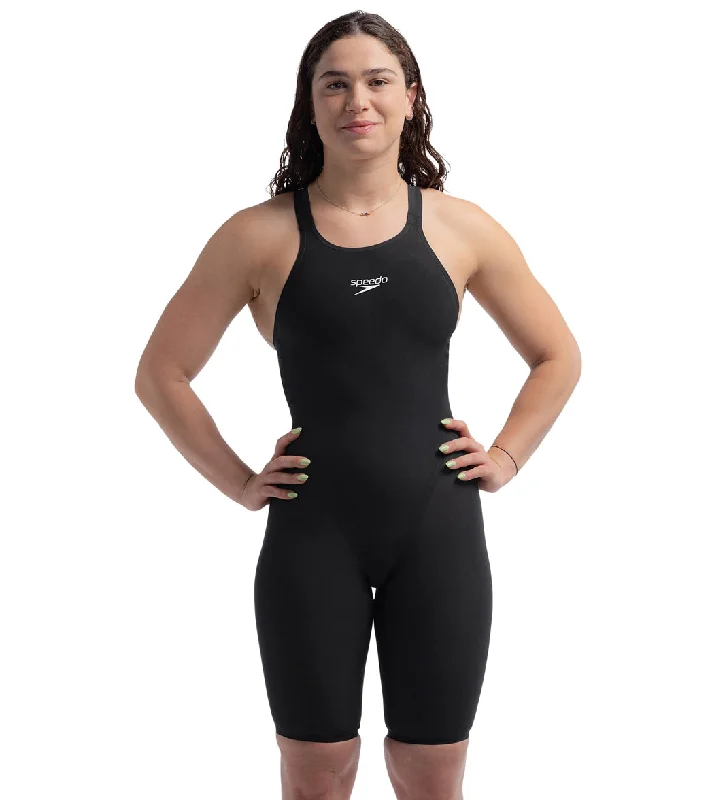 Speedo Women's LZR Valor 2.0 Closed Back Kneeskin Tech Suit Swimsuit Black Modern High-Waisted Swimsuit