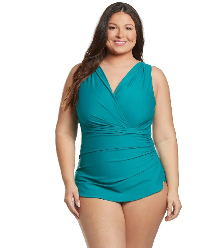 Sporti Plus Size Isabella Tummy Control Wrap One Piece Swimsuit Elegant Swimsuit Bottoms