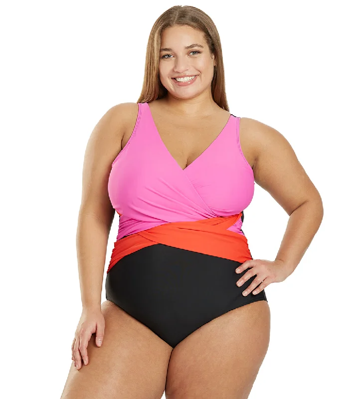 Sporti Plus Size Marina Criss Cross Tummy Control One Piece Swimsuit Luxury Swimsuit Style