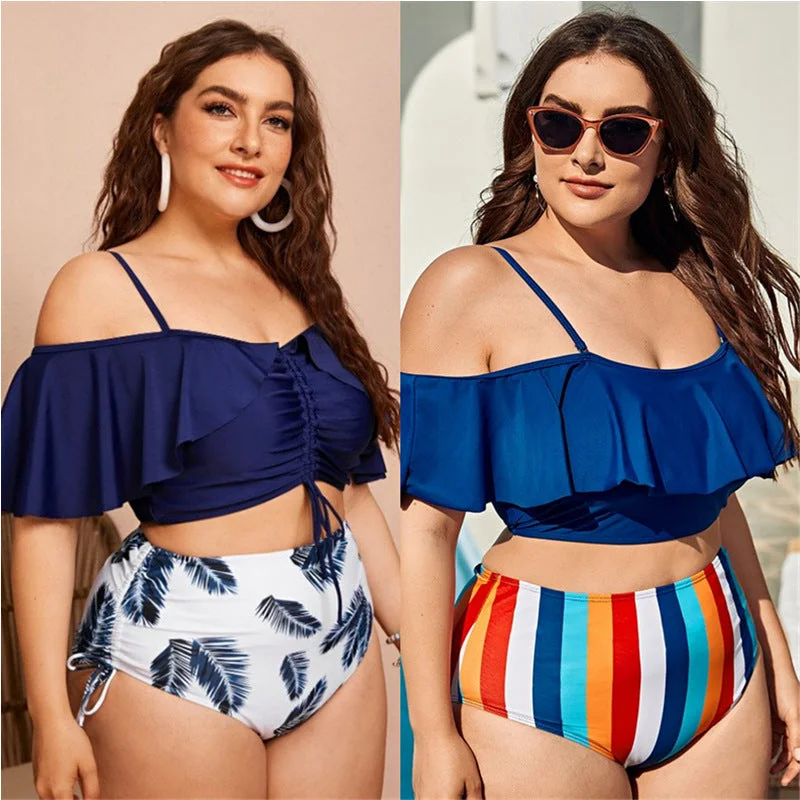 Women High Waist Off The Shoulder Plus Sizes Swimsuits Classic One-Piece