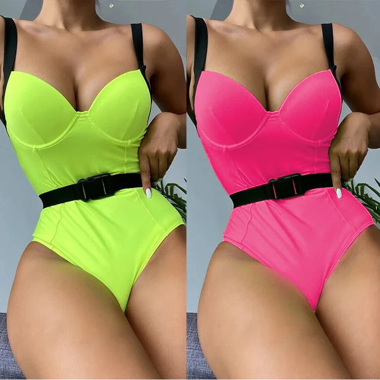 Women Sexy One Piece Bikini Swimsuits with Belt Classic Swimsuit Design