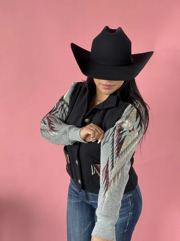 ARIAT JACKET EMBROIDERED CHIMAYO JKT BLACK /GREY Faux Fur Jacket Real Fur Jacket Shearling Jacket ARIAT JACKET EMBROIDERED CHIMAYO JKT BLACK /GREY Faux Fur Jacket Real Fur Jacket Shearling Jacket
