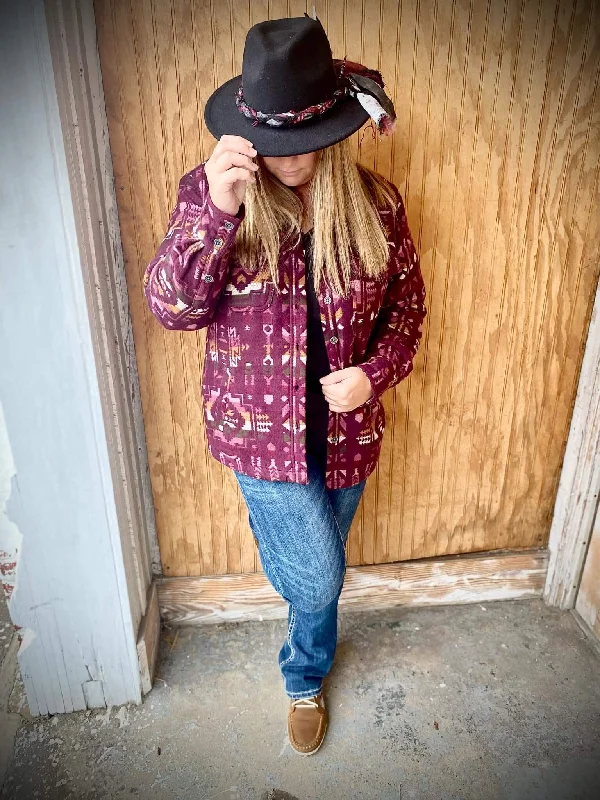 Ariat Shacket Shirt Jacket in Burgundy 10041577 Lorado Front Pockets Side Pockets Patch Pockets Ariat Shacket Shirt Jacket in Burgundy 10041577 Lorado Front Pockets Side Pockets Patch Pockets