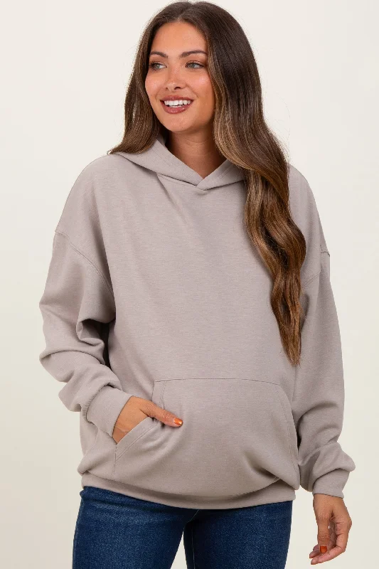 Beige Basic Maternity Hoodie Sweatshirt Hoodie with Belted Waist Structured Tailored