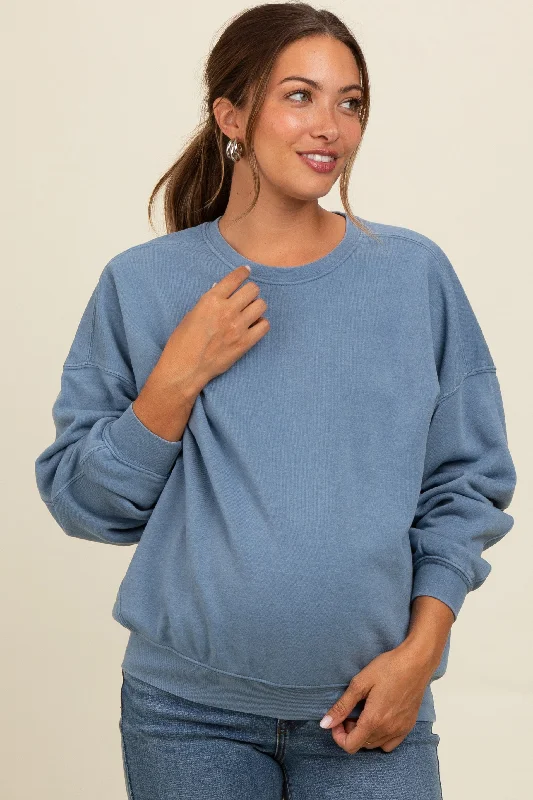 Blue Heather Crewneck Maternity Sweatshirt Graphic Hoodie Design Print