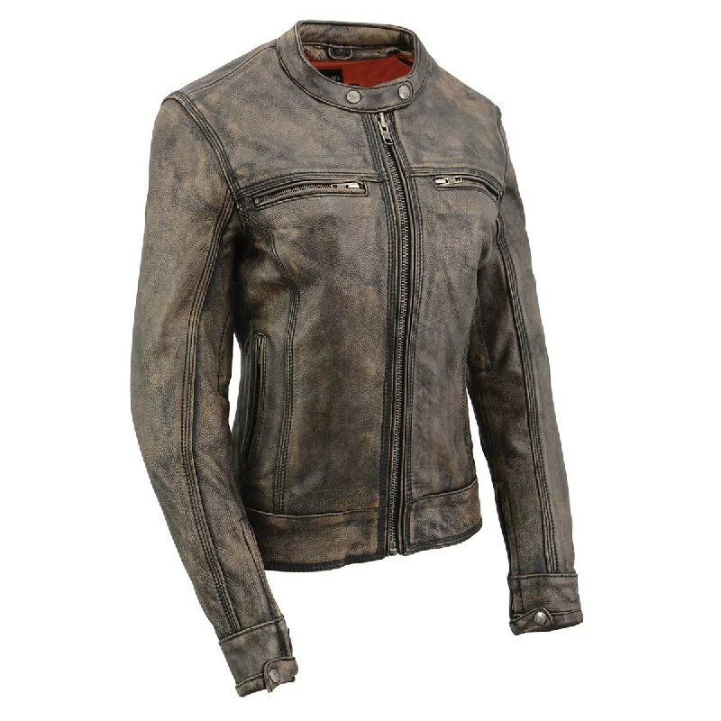 BROWN Leather MLL2550 Women's Scooter Distressed Brown Leather Vented Motorcycle Jacket Rayon Jacket Velvet Jacket Corduroy Jacket BROWN Leather MLL2550 Women's Scooter Distressed Brown Leather Vented Motorcycle Jacket Rayon Jacket Velvet Jacket Corduroy Jacket