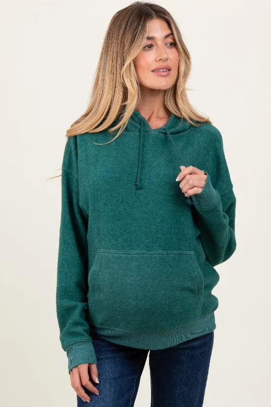 Forest Green Brushed Knit Oversized Maternity Hoodie Cotton Hoodie Fleece Lining Warmth