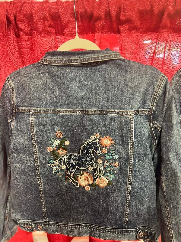 Grace in LA Women’s Embroidered Jean Jacket Nylon Fabric Polyester Fabric Spandex Fabric Grace in LA Women’s Embroidered Jean Jacket Nylon Fabric Polyester Fabric Spandex Fabric