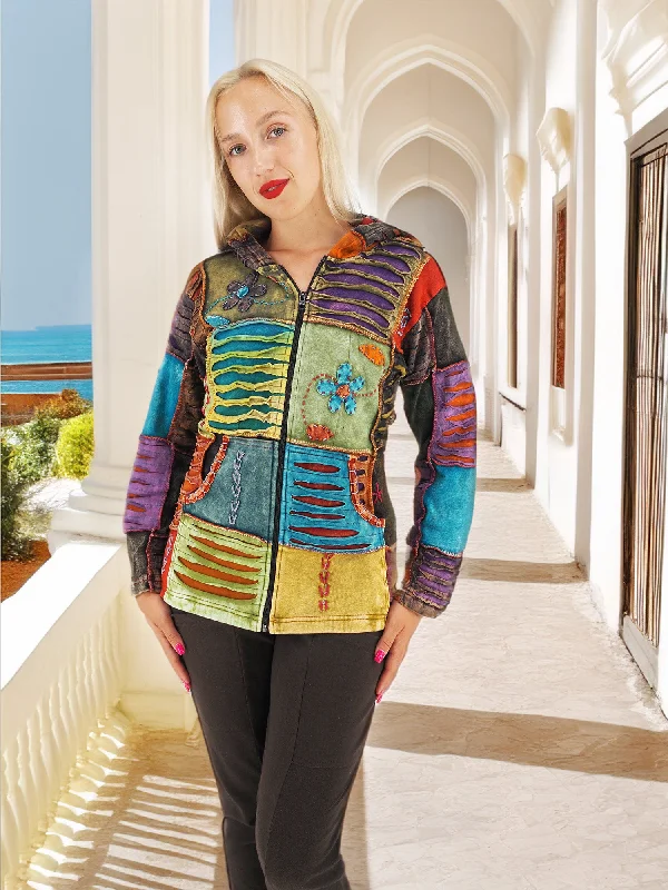 Vibrant Boho Patchwork Jacket - Artful Layers of Bohemian Style Notch Collar Jacket Peter Pan Collar Jacket Cowl Neck Jacket Vibrant Boho Patchwork Jacket - Artful Layers of Bohemian Style Notch Collar Jacket Peter Pan Collar Jacket Cowl Neck Jacket