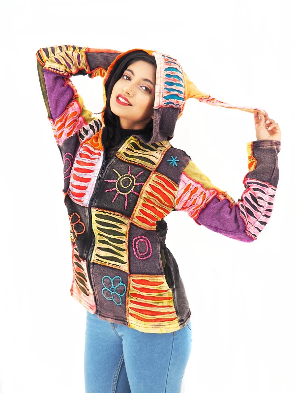 Handmade Patchwork Boho Hippie Hoodie 100% Pre-Washed Cotton Not Lined S-To XXL Hoodie with Hem Drawcord Adjustable Customizable