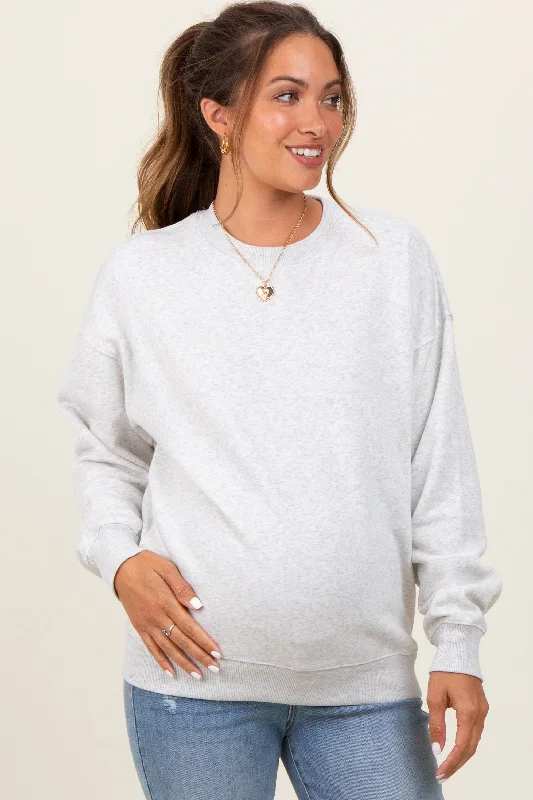 Heather Grey Fleece Crew Neck Relaxed Fit Maternity Sweatshirt Hoodie with Camouflage Military Edgy