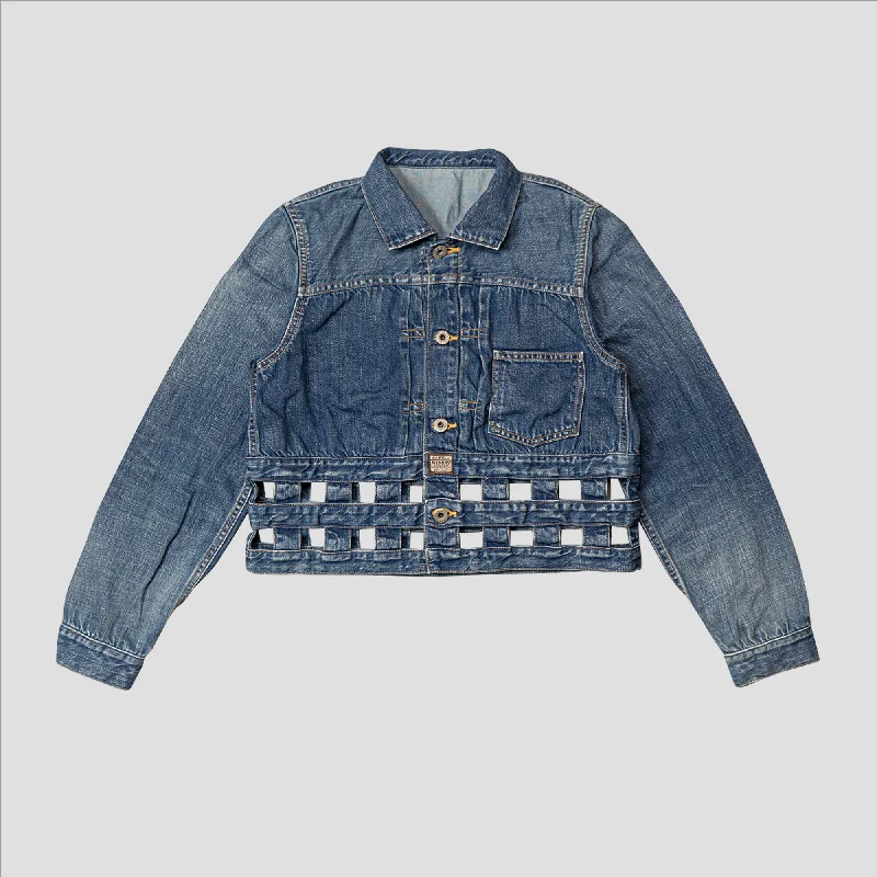 11.5oz DENIM WINDOWPANE 1ST JACKET (WOMEN'S) Toggled Jacket Drawstring Jacket Belted Jacket 11.5oz DENIM WINDOWPANE 1ST JACKET (WOMEN'S) Toggled Jacket Drawstring Jacket Belted Jacket