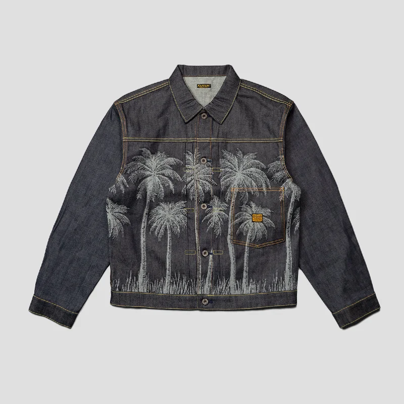 12oz PALM TREE JACUQARD DENIM 1st JACKET Nylon Fabric Polyester Fabric Spandex Fabric 12oz PALM TREE JACUQARD DENIM 1st JACKET Nylon Fabric Polyester Fabric Spandex Fabric