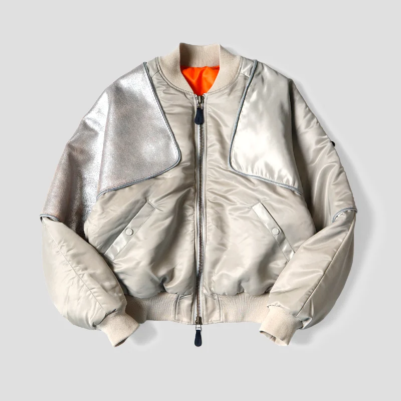 MA-1 NYLON x CRACK LEATHER SHAM BOMBER JACKETS Elasticated Jacket Padded Jacket Insulated Jacket MA-1 NYLON x CRACK LEATHER SHAM BOMBER JACKETS Elasticated Jacket Padded Jacket Insulated Jacket