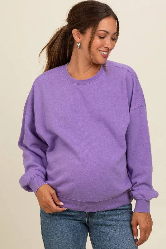 Lavender Heather Crewneck Maternity Sweatshirt Hoodie with Mock Neck Collared Structured