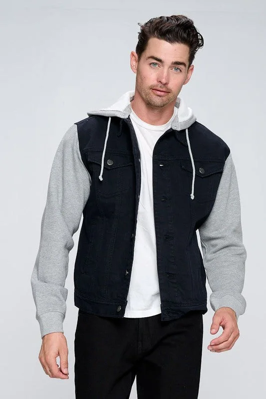 Men's Denim Jacket with Fleece Hoodies Hoodie with Button Classic Timeless