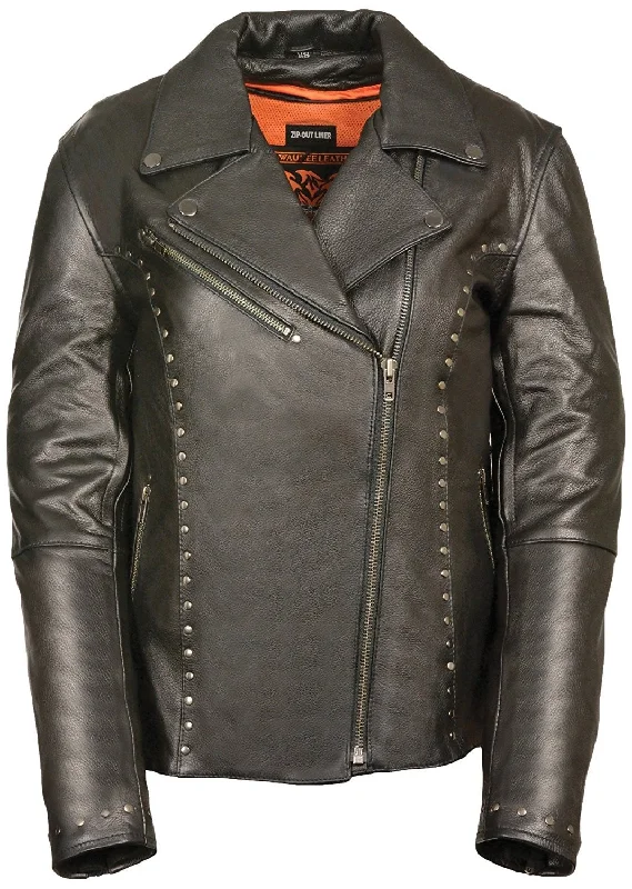 Women's Classic M/C Jacket w/ Rivet Detailing Notch Collar Peter Pan Collar Cowl Neck Women's Classic M/C Jacket w/ Rivet Detailing Notch Collar Peter Pan Collar Cowl Neck