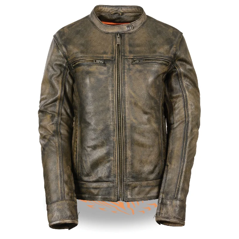 Women's Brown Distressed Scooter Jacket w/ Venting Rayon Fabric Velvet Fabric Corduroy Fabric Women's Brown Distressed Scooter Jacket w/ Venting Rayon Fabric Velvet Fabric Corduroy Fabric