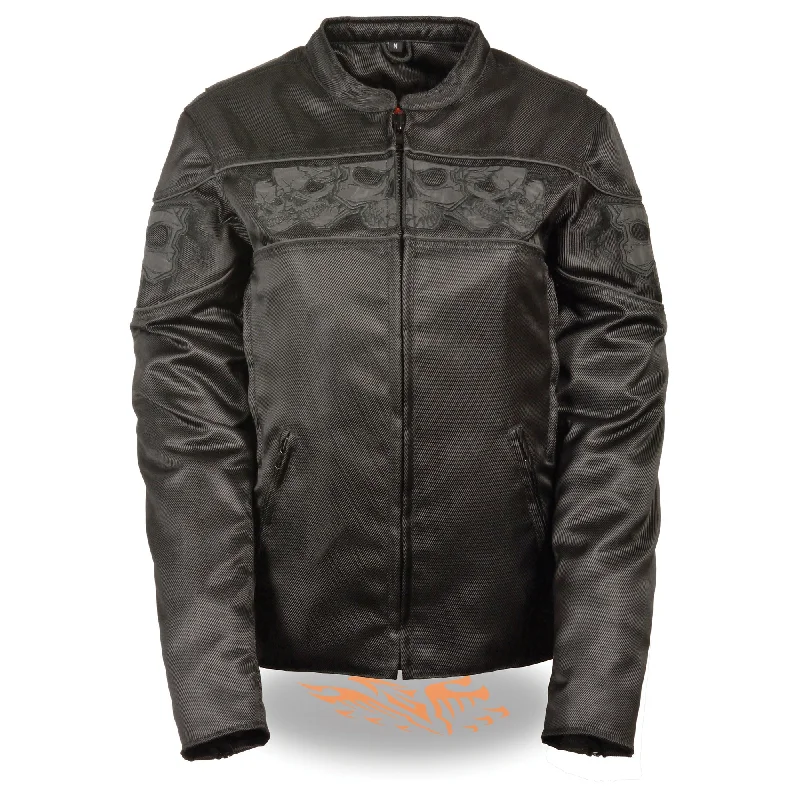 Women's Crossover Textile Scooter Jacket w/ Reflective Skulls One-Shoulder Jacket Off-the-Shoulder Jacket Asymmetrical Jacket Women's Crossover Textile Scooter Jacket w/ Reflective Skulls One-Shoulder Jacket Off-the-Shoulder Jacket Asymmetrical Jacket