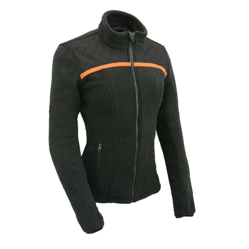 Women Micro Fleece Zipper Front Jacket w/ Orange Stripe V-Neck Jacket Boat Neck Jacket Square Neck Jacket Women Micro Fleece Zipper Front Jacket w/ Orange Stripe V-Neck Jacket Boat Neck Jacket Square Neck Jacket