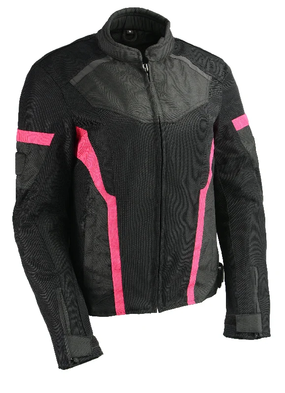 Women Black & Fuchsia Mesh Racer Jacket w/ Reflective Piping Trench Coat Raincoat Waterproof Jacket Women Black & Fuchsia Mesh Racer Jacket w/ Reflective Piping Trench Coat Raincoat Waterproof Jacket