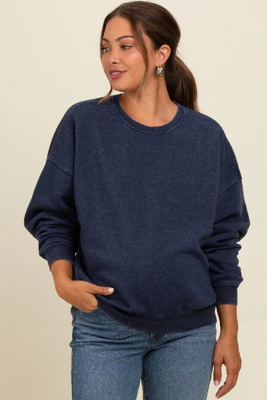 Navy Blue Heather Crewneck Maternity Sweatshirt Hoodie with Oversized Fit Loose Comfortable