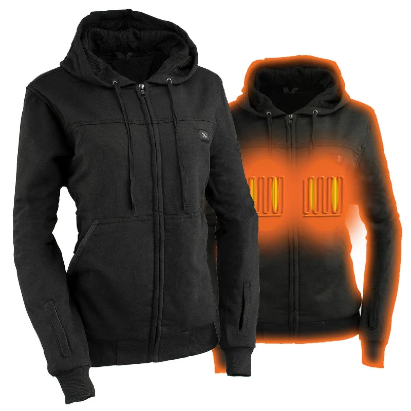 Nexgen Heat MPL2717DUAL Technology Women's Heated Hoodie - Black Sweatshirt Jacket for Winter Season w/Battery Pack Hoodie with Mock Neck Collared Structured