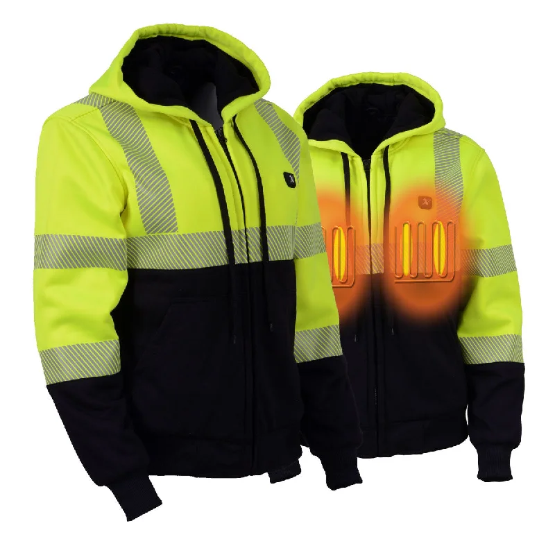 Nexgen Heat MPL2773SET Women's Heated Hoodie High-Viz Reflective - Zipper Front Sweatshirt Jacket w/ Battery Pack Hoodie with High-Low Hem Asymmetrical Trendy