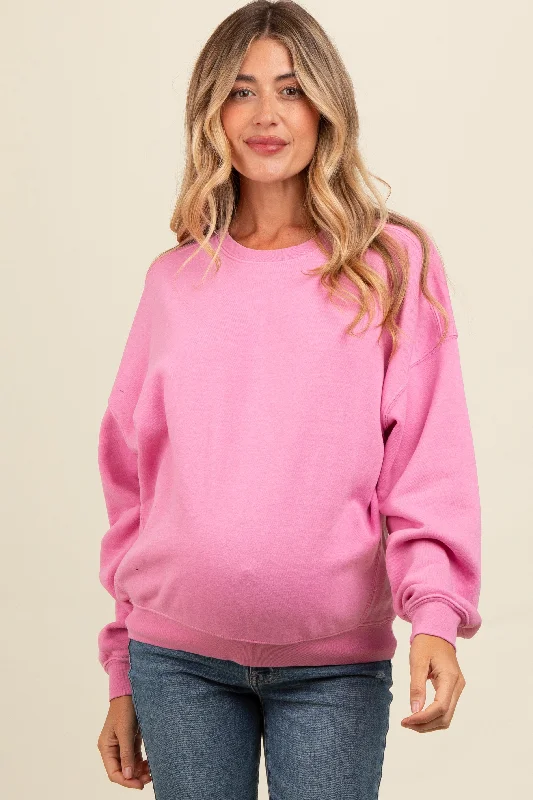 Pink Heather Crewneck Maternity Sweatshirt Hoodie with Emblem Brand Identity