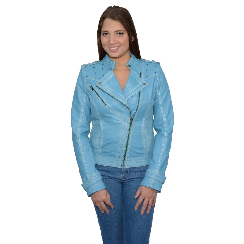 Women's Sheepskin Asymmetrical Moto Jacket w/ Studding Chenille Fabric Brocade Fabric Lace Fabric Women's Sheepskin Asymmetrical Moto Jacket w/ Studding Chenille Fabric Brocade Fabric Lace Fabric