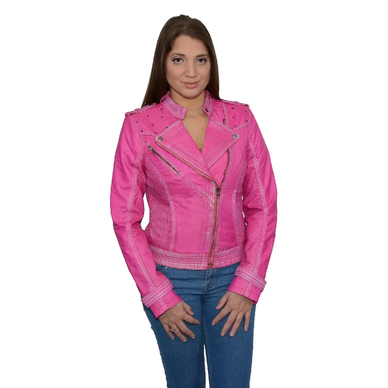Women's Sheepskin Asymmetrical Moto Jacket w/ Studding Knit Fabric Woven Fabric Fleece Fabric Women's Sheepskin Asymmetrical Moto Jacket w/ Studding Knit Fabric Woven Fabric Fleece Fabric