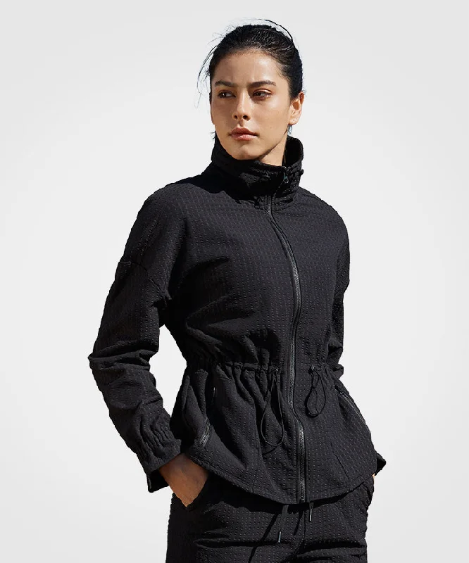 Shift Textured Drawstring Waist Fleece lined Jacket | Women's Sports Jacket Welt Pockets Slit Pockets Flap Pockets Shift Textured Drawstring Waist Fleece lined Jacket | Women's Sports Jacket Welt Pockets Slit Pockets Flap Pockets