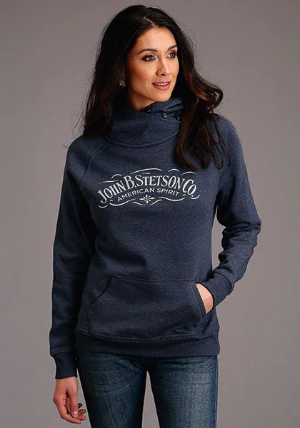 Stetson Hoodie Blue Hoodie with Side Slits Relaxed Casual