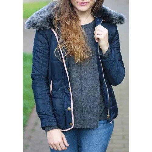 Long Sleeve Pocket Design Winter Padded Coat Jacket - Cadetblue Xl Zippered Front Buttoned Front Snap Front Long Sleeve Pocket Design Winter Padded Coat Jacket - Cadetblue Xl Zippered Front Buttoned Front Snap Front