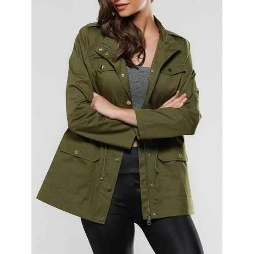 Flap Pockets Drawstring Utility Jacket - Army Green M Satin Jacket Silk Jacket Chiffon Jacket Flap Pockets Drawstring Utility Jacket - Army Green M Satin Jacket Silk Jacket Chiffon Jacket