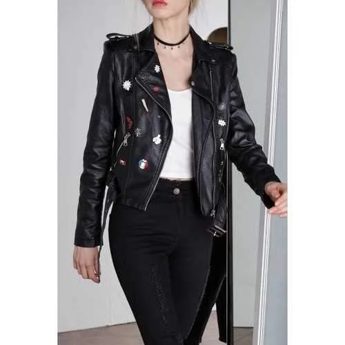Zippered Faux Leather Moto Jacket - Black L Lace Jacket Ribbed Jacket Sequined Jacket Zippered Faux Leather Moto Jacket - Black L Lace Jacket Ribbed Jacket Sequined Jacket