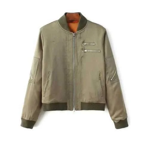 Stand Neck Multiple Zippers Bomber Jacket - Army Green S Wool Jacket Cashmere Jacket Tweed Jacket Stand Neck Multiple Zippers Bomber Jacket - Army Green S Wool Jacket Cashmere Jacket Tweed Jacket