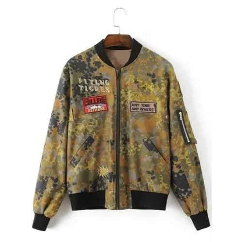 Letter Patched Camouflage Jacket - Camouflage L Faux Fur Jacket Real Fur Jacket Shearling Jacket Letter Patched Camouflage Jacket - Camouflage L Faux Fur Jacket Real Fur Jacket Shearling Jacket