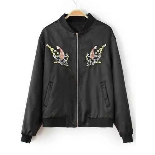 Fish Embroidered Bomber Jacket - Black S Embroidered Jacket Appliqued Jacket Beaded Jacket Fish Embroidered Bomber Jacket - Black S Embroidered Jacket Appliqued Jacket Beaded Jacket