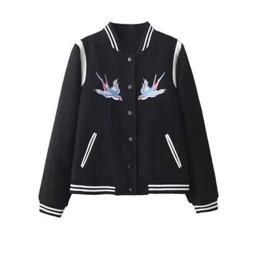 Embroidered Snap Closure Baseball Jacket - Black S Herringbone Jacket Houndstooth Jacket Plaid Jacket Embroidered Snap Closure Baseball Jacket - Black S Herringbone Jacket Houndstooth Jacket Plaid Jacket