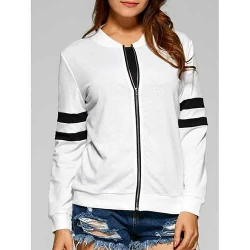 Striped Zipper Design Bomber Jacket - White L Nylon Jacket Polyester Jacket Spandex Jacket Striped Zipper Design Bomber Jacket - White L Nylon Jacket Polyester Jacket Spandex Jacket