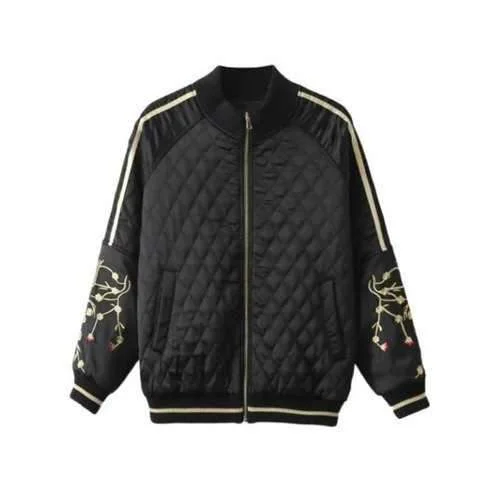 Slim Crane Embroidered Argyle Quilte Bomber Jacket - Black L Snapped Jacket Toggled Jacket Drawstring Jacket Slim Crane Embroidered Argyle Quilte Bomber Jacket - Black L Snapped Jacket Toggled Jacket Drawstring Jacket