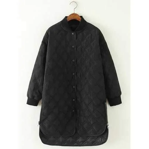 High Low Long Winter Argyle Padded Coat Jacket - Black M Front Pockets Side Pockets Patch Pockets High Low Long Winter Argyle Padded Coat Jacket - Black M Front Pockets Side Pockets Patch Pockets