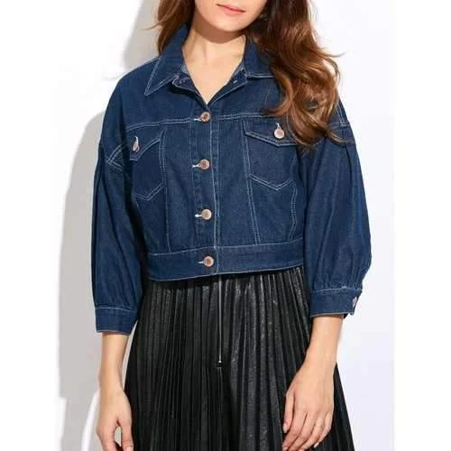Double Front Pockets Crop Thin Jean Jacket - Deep Blue Xl Tailored Jacket Straight Jacket A-Line Jacket Double Front Pockets Crop Thin Jean Jacket - Deep Blue Xl Tailored Jacket Straight Jacket A-Line Jacket