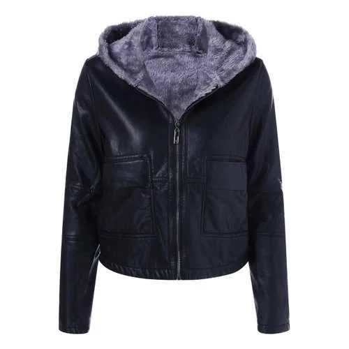 Hooded PU Leather Jacket - Gray M One-Shoulder Jacket Off-the-Shoulder Jacket Asymmetrical Jacket Hooded PU Leather Jacket - Gray M One-Shoulder Jacket Off-the-Shoulder Jacket Asymmetrical Jacket